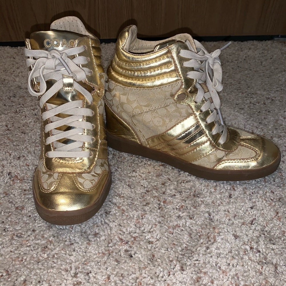 Gold COACH wedge gym shoes